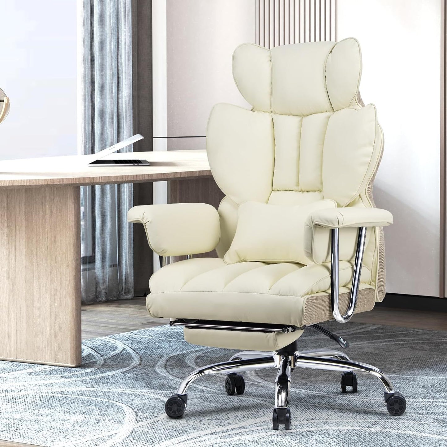 GartistGo Executive Office Chair Desk Chair, PU Computer Recliner, Ergonomic Office Chair with Footrest, Heavy Duty Leather Office Chairs for Home Office, High Back Swivel Chair