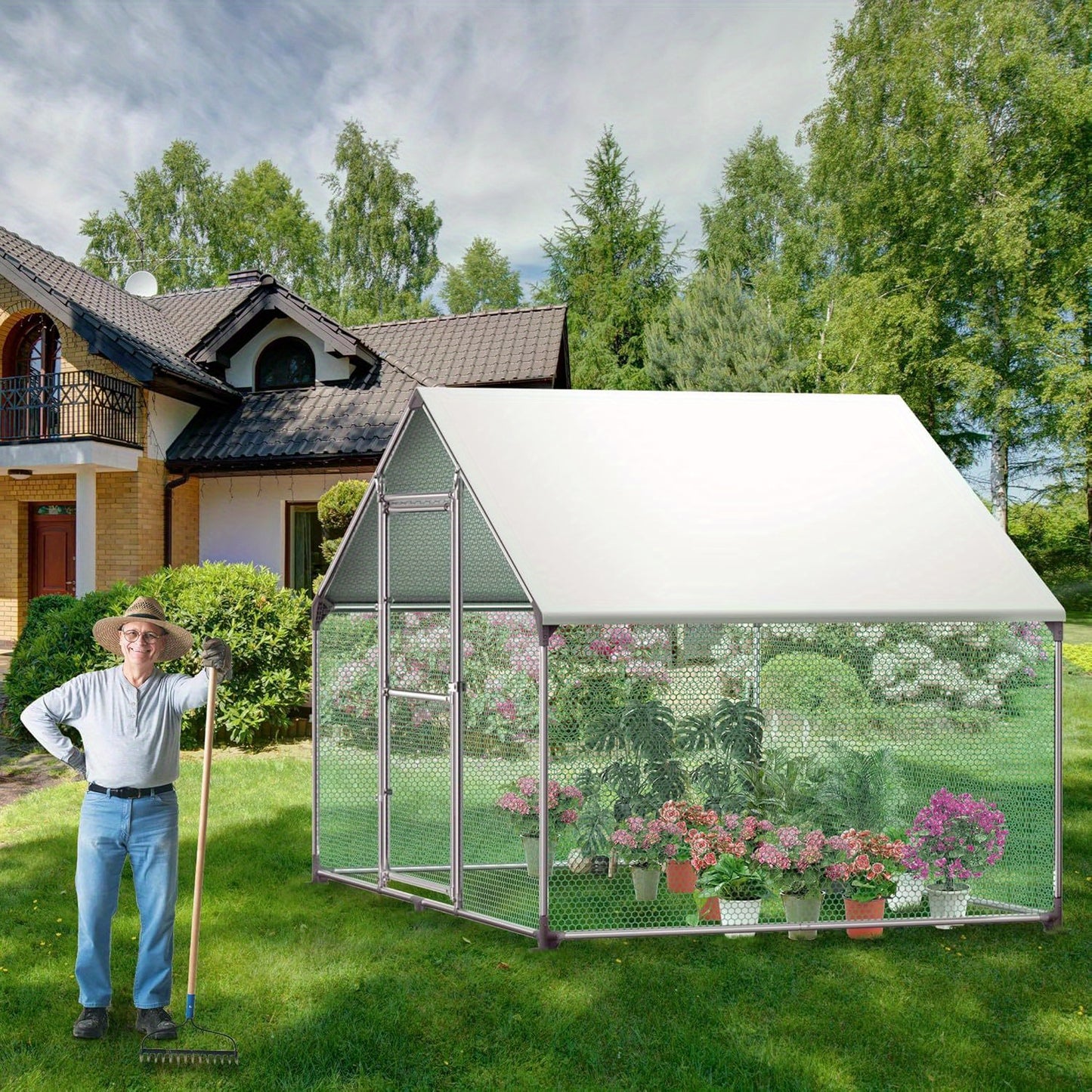 Outdoor Chicken Shed, Small Animal Cage, Outdoor Fence, Locked Chicken Coop, Covered Poultry Cage (3X2M/3X4M/3X6M/3X8M)