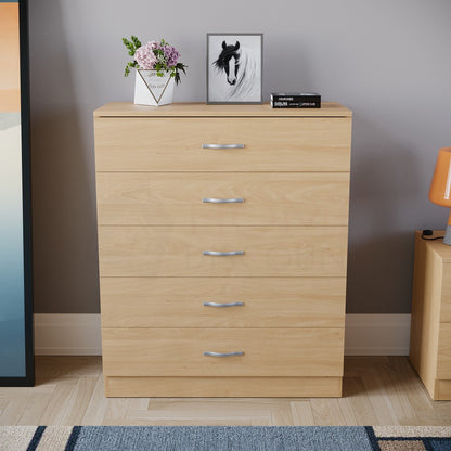 Chest of Drawers 5 Drawer Dresser with Metal Handles & Anti-Bowing Support, Bedroom Storage Furniture in White, Black, Grey & Pine – Spacious & Sturdy