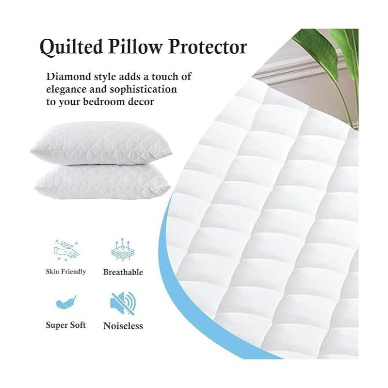 Hotel Quality 10cm Thickness Mattress Topper and Deep Fitted Elastic Corners – Luxury Mattress Topper for All Season and all size available Single, Double, Small Double, King and Super King. 4 Pack Pillow Protector Available for Matching Set