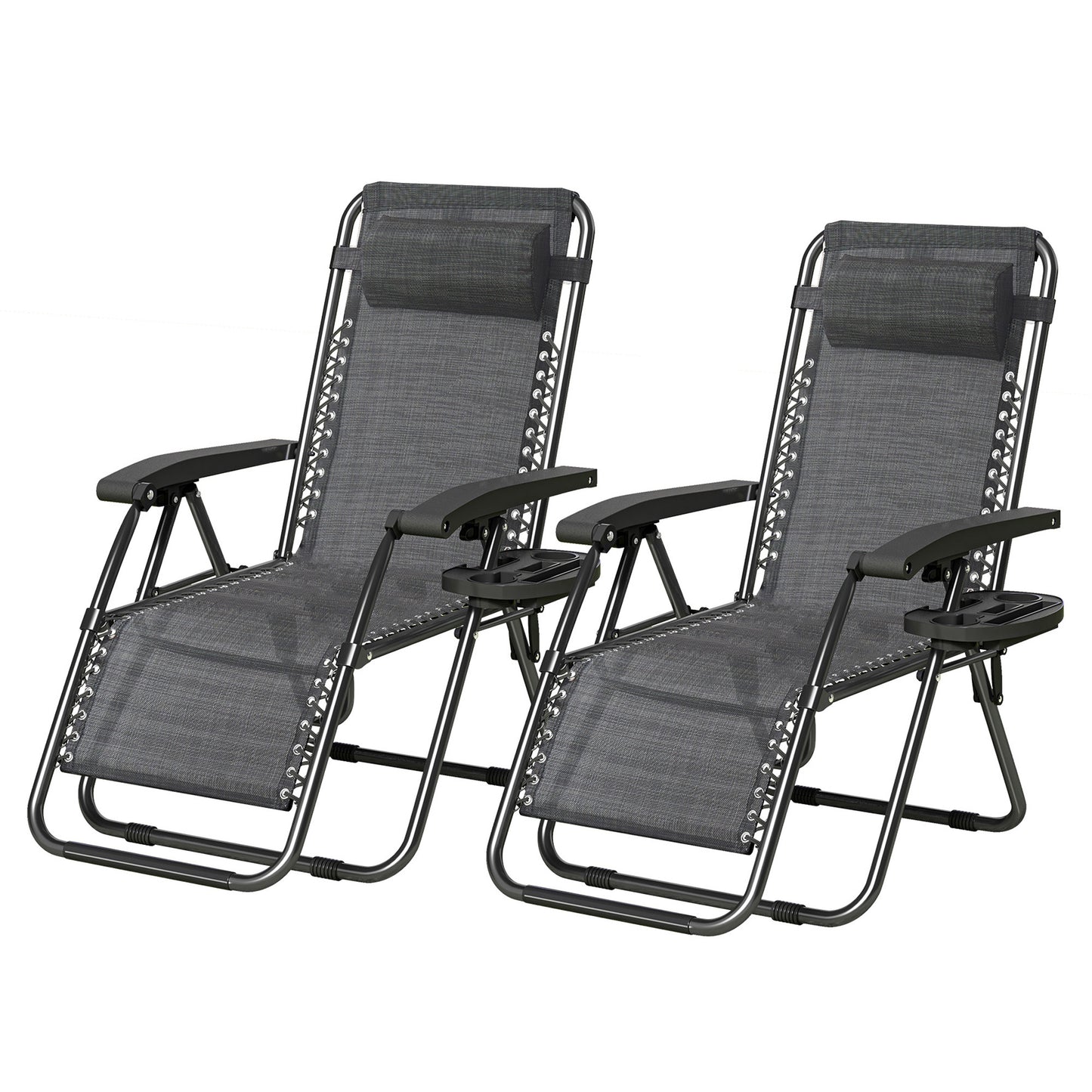2pcs Zero Gravity Chairs, Fabric Foldable Patio Chairs Outdoor, Lounge Camping Chairs with Padded Pillow, Armrest, Footrest and Cup Holder - Textilene Fabric