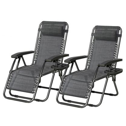 2pcs Zero Gravity Chairs, Fabric Foldable Patio Chairs Outdoor, Lounge Camping Chairs with Padded Pillow, Armrest, Footrest and Cup Holder - Textilene Fabric