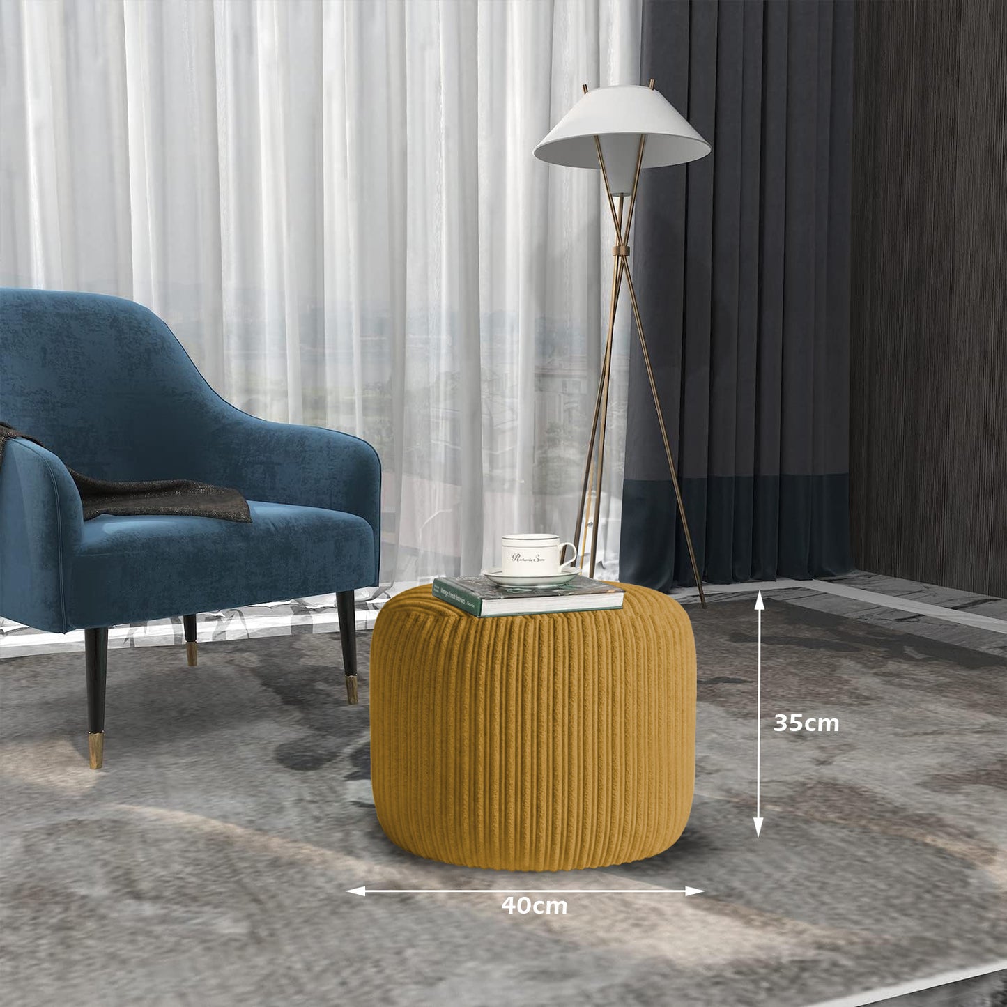 Jumbo Cord Footstool Pouffe, Round Shape Corduroy Bean Bag Ottoman Footrest for Lounge & Bedroom, Durable & Stylish Ergonomic Design