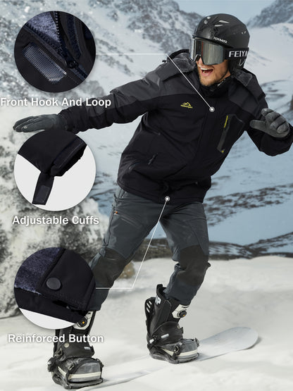 Men'S Ski Jacket Winter Warm Fleece Lined Coats Outdoor Snowboard Thermal Hiking Parka Chest Pockets Hooded Jogging Camping Fishing Climbing Casual Windbreaker
