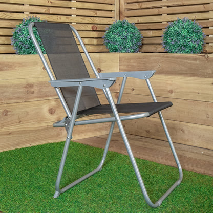 2 x Foldable Garden Chairs Fixed position garden chairs with grey frame and black fabric