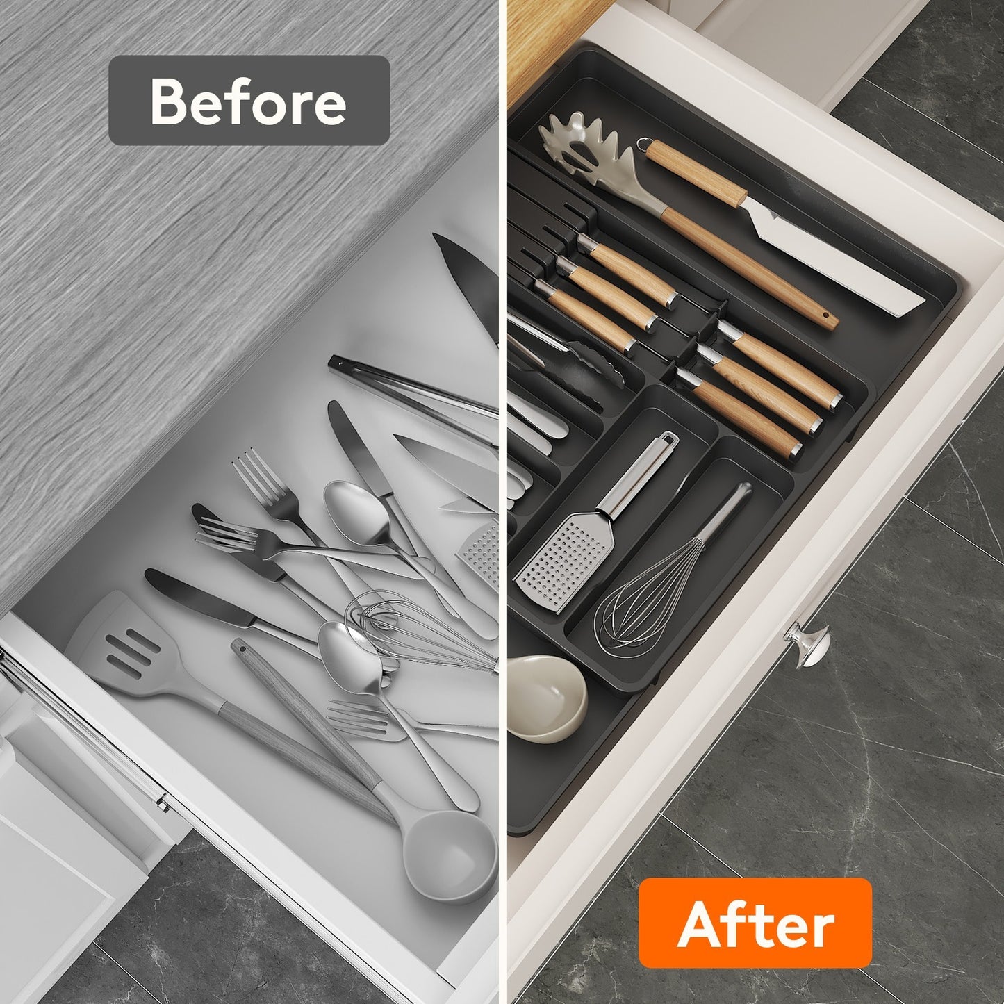 Cutlery Drawer Storage. Organizer, Kitchen Expandable Cutlery Tray. Cutlery Storage, Kitchen Storage, Adjustable Cutlery and Cutlery Holder. Thoughtful Holiday Gift, Christmas Gift, Halloween Gift. Compact Plastic Cutlery Storage Box, Large