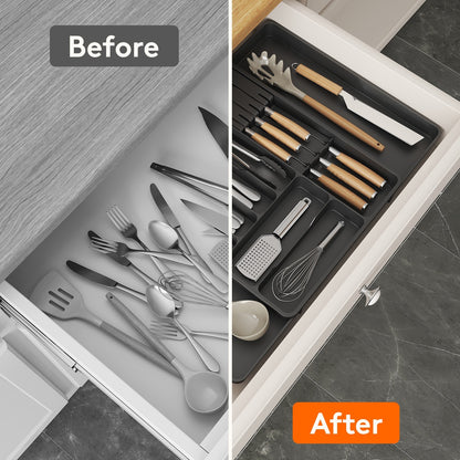 Cutlery Drawer Storage. Organizer, Kitchen Expandable Cutlery Tray. Cutlery Storage, Kitchen Storage, Adjustable Cutlery and Cutlery Holder. Thoughtful Holiday Gift, Christmas Gift, Halloween Gift. Compact Plastic Cutlery Storage Box, Large