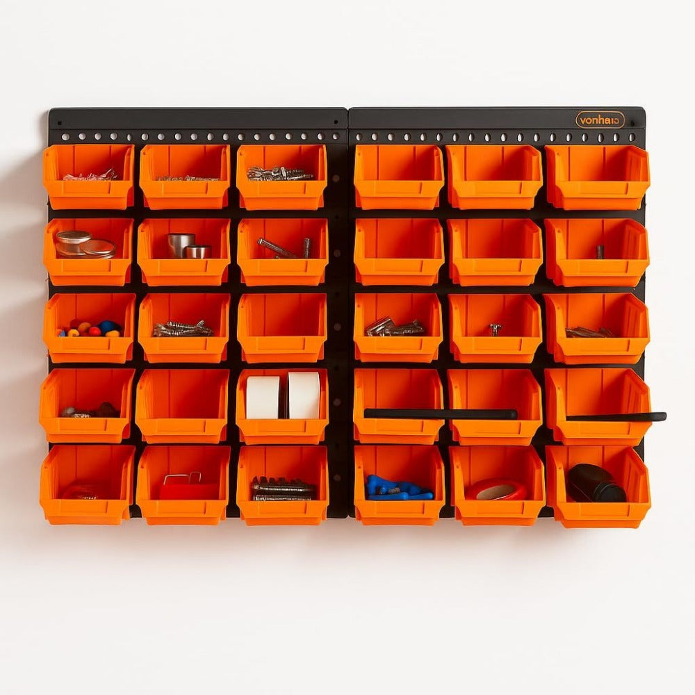 32pc Wall Mounted Storage Bins Garage Organiser Pegboard Rack System for Screws Nuts Bolts Nails Small Parts Workshop Shed UK
