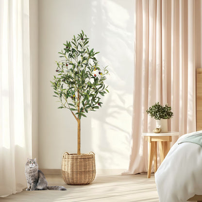 6FT/180cm Artificial Olive Tree Artificial Plant Large Artificial Plant Decoration Indoor Outdoor Home Office Kitchen Living Room Patio Garden Modern Decoration Best for Promotional Housewarming Halloween, Christmas Gift for Keeping Birds and Cats and Oth