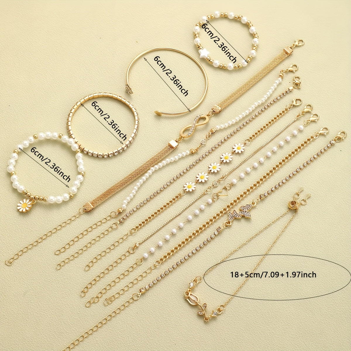 [Rhinestone Bracelet Set] 13pcs Multi-element Chain Bracelet Set - Multi-layer Stackable Floral, Star, Butterfly, and Heart Rhinestone Bling-bling Sparkling Round Bead Geometric Figure-8 Infinity Beaded, Fashionable Bohemian Style, Elegant and Exquisite V