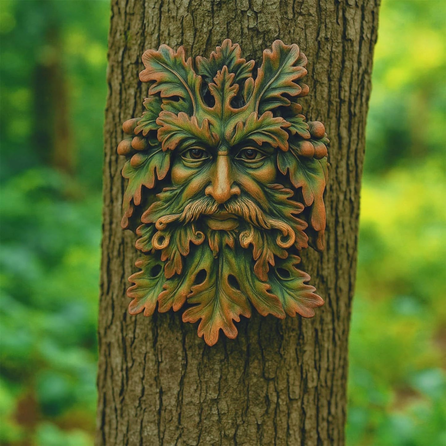 Green Man Wall Plaque 22.5cm – Wildwood Sage Tree Spirit Resin Sculpture for Garden Fence & Home Décor | Celtic Outdoor & Indoor Wall Ornament Gift