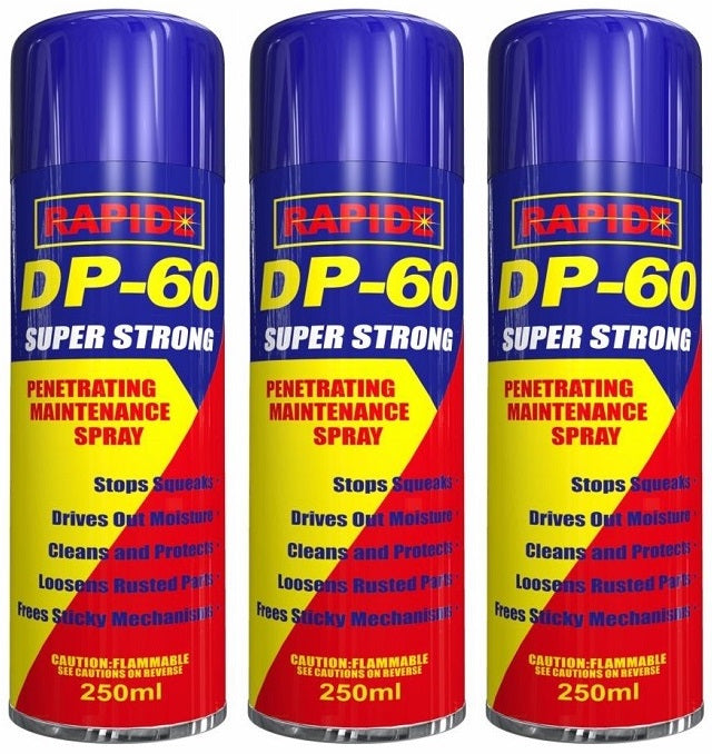 3x Rapide DP60 Multi-Purpose Maintenance Liquid 250ml – Lubrication, Protection & General Mechanical Care for Tools, Hinges & Moving Parts