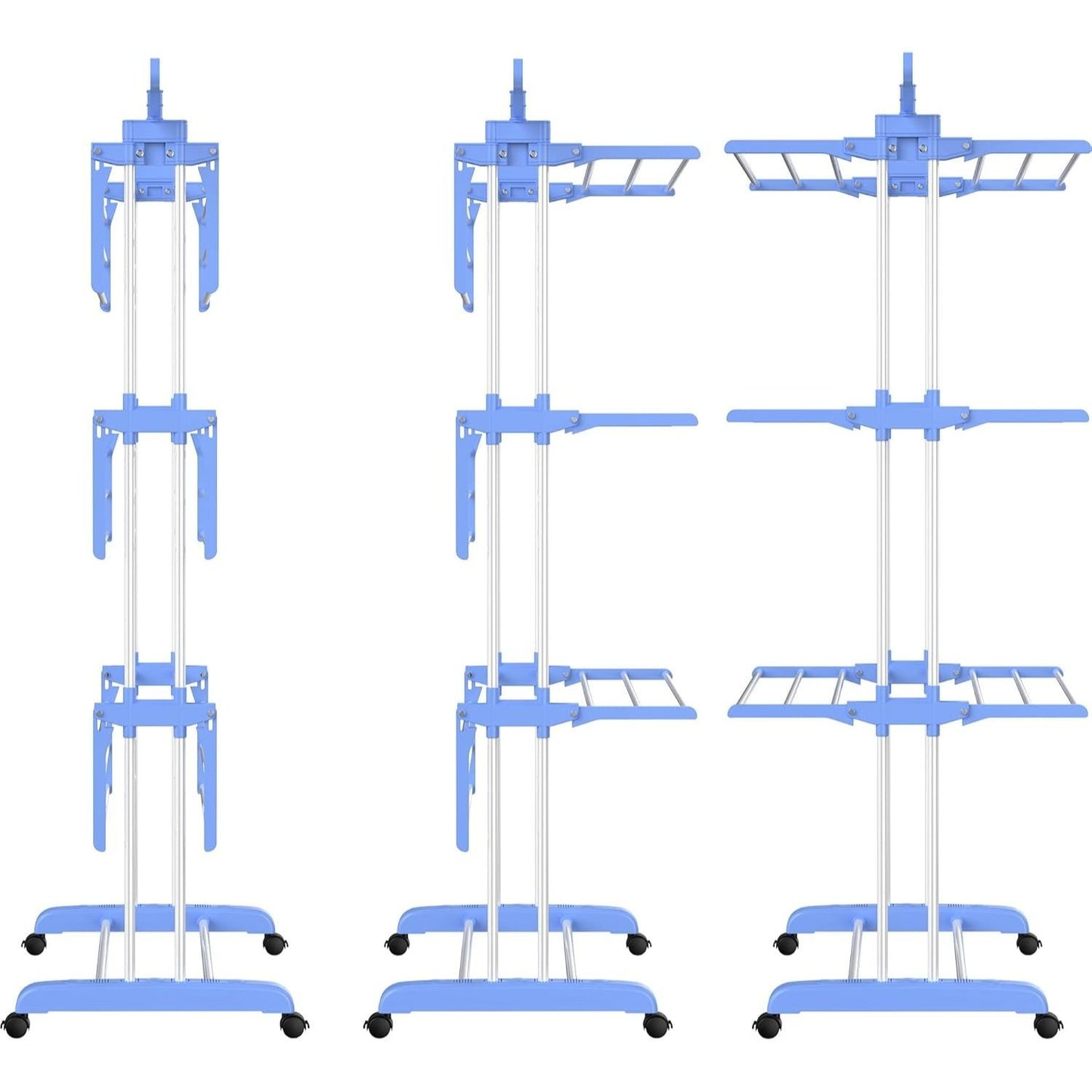 Clothes Drying Rack 4 Tier Foldable Airer Laundry Dryer Adjustable Stainless Steel Garment Laundry Racks Heavy Duty Removable Clothes Hanger with Casters for Indoor Outdoor