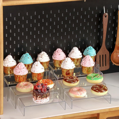 Acrylic Clear Display Plinths Stands Risers Shelf for Dessert Cupcake Perfume