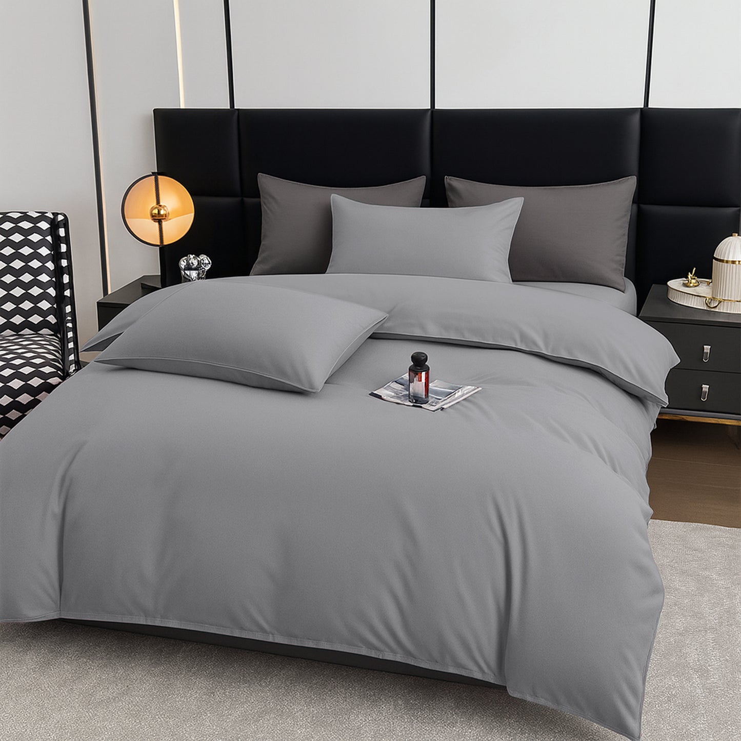 4pcs Brushed Solid Color Duvet Cover Set, Ultra-Soft & Breathable Microfiber, Includes 1pc Duvet Cover, 2pcs Pillowcases, 1pc Fitted Sheet, Single, Double, King, Super King Sizes