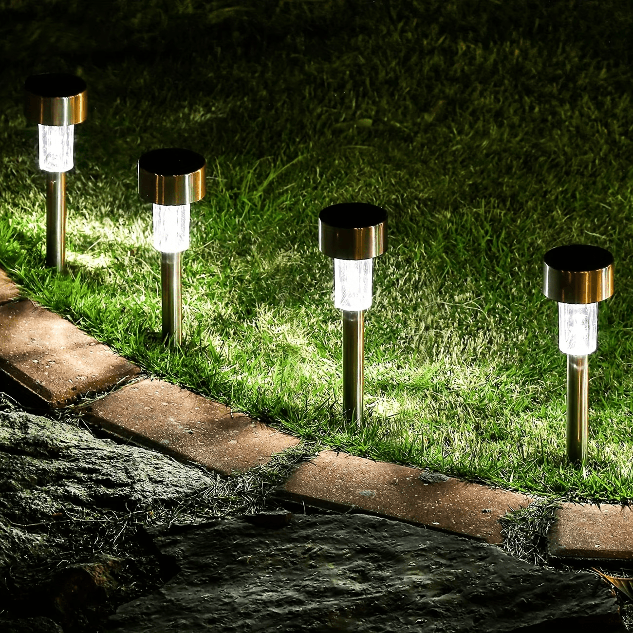 12pcs Solar LED Lights, Solar Outdoor LED Stainless Steel Stick Lights, Solar Landscape Decorative Lights, Suitable for Courtyards, Lawns, Paths, Decks, Driveways And Gardens, Holiday Parties, Garden Sidewalk Decoration