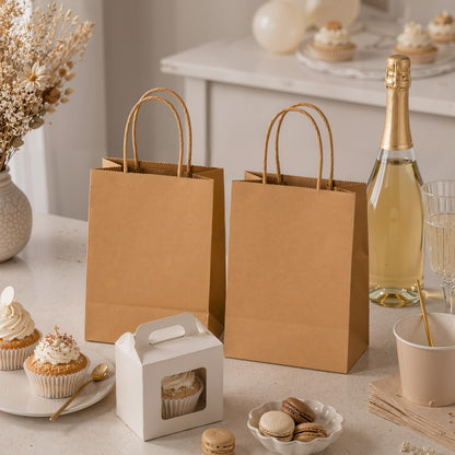 Kraft Paper Bags with Handles 100 Pack – Brown Gift Bags for Parties, Weddings, Retail, Christmas & Everyday Gift Wrapping