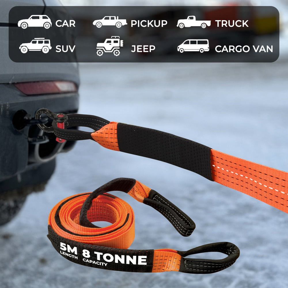Off-Road Recovery Tow Rope Kit High Strength with 2 Hooks Storage Bag & Gloves for SUV Truck Car Camping Overlanding Emergency Rescue