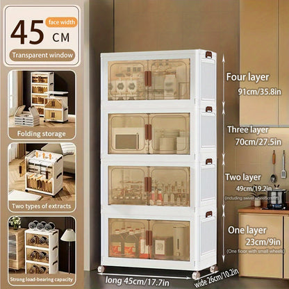 45Cm/50Cm Small Foldable Storage Cabinet, Small Capacity Entryway Storage Cabinet, with Wheels And Lid - Foldable Stackable Plastic Box, Home Storage And Organization Tool Cabinet, Foldable Organizer Box, Suitable for Closet, Bedroom, Kitchen