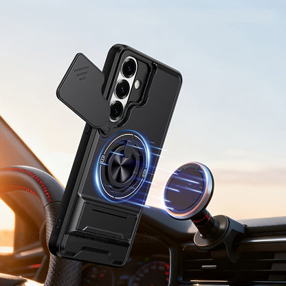 Phone Case: for Samsung Galaxy S26 Ultra S25 S24 S23 Phone Case with 360 Rotating Ring Lanyard Bar Stand Sliding Lens Protection Multifunctional Car Mount Compatible