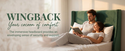Upholstered Bed Frame, Soft Linen/Velvet Gray/Green, Double Sizes 4FT6, Modern Platform Bed Frame with Winged Headboard, Sturdy Wood Slat Support, No Box Spring Needed, Mattress Foundation