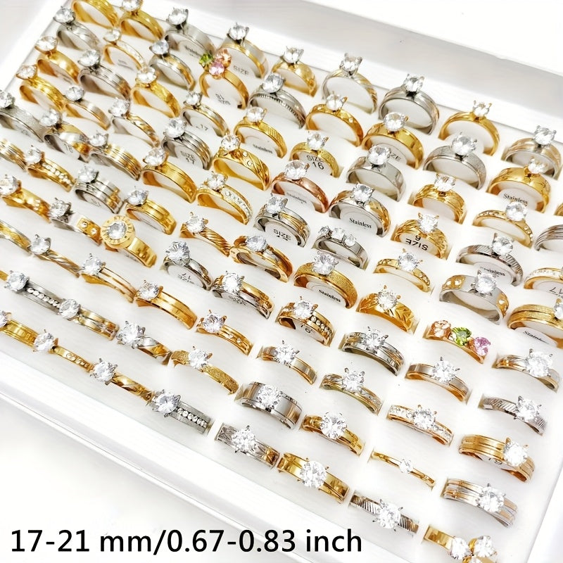 Wholesale 20pcs/pack of Women's Fashionable Stacked Rings Stainless Steel Rings Suitable for Men and Women with Ring Sizes Ranging From 17mm to 21mm Mixed Design Suitable for Parties Gatherings Gifts Charm Finger Rings Set Without Boxed Packaging