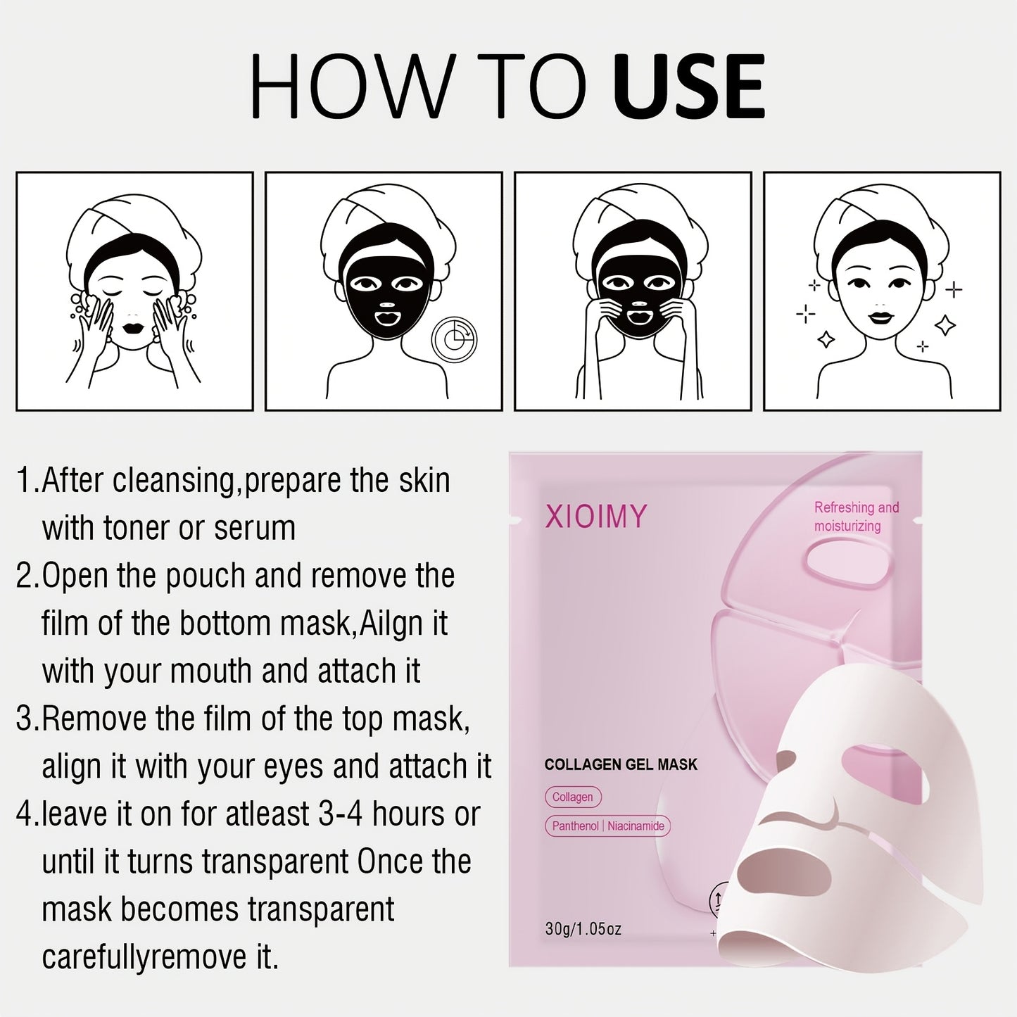 8pcs Collagen Nicotinamide Moisturizing Facial Mask Can Make Skin Feel Soft, Moist, Transparent, Powerfully Moisturizing, And Give Skin Luster. It Is Applicable to All Skin Types, Collagen Facial Mask, Nicotinamide Facial Mask