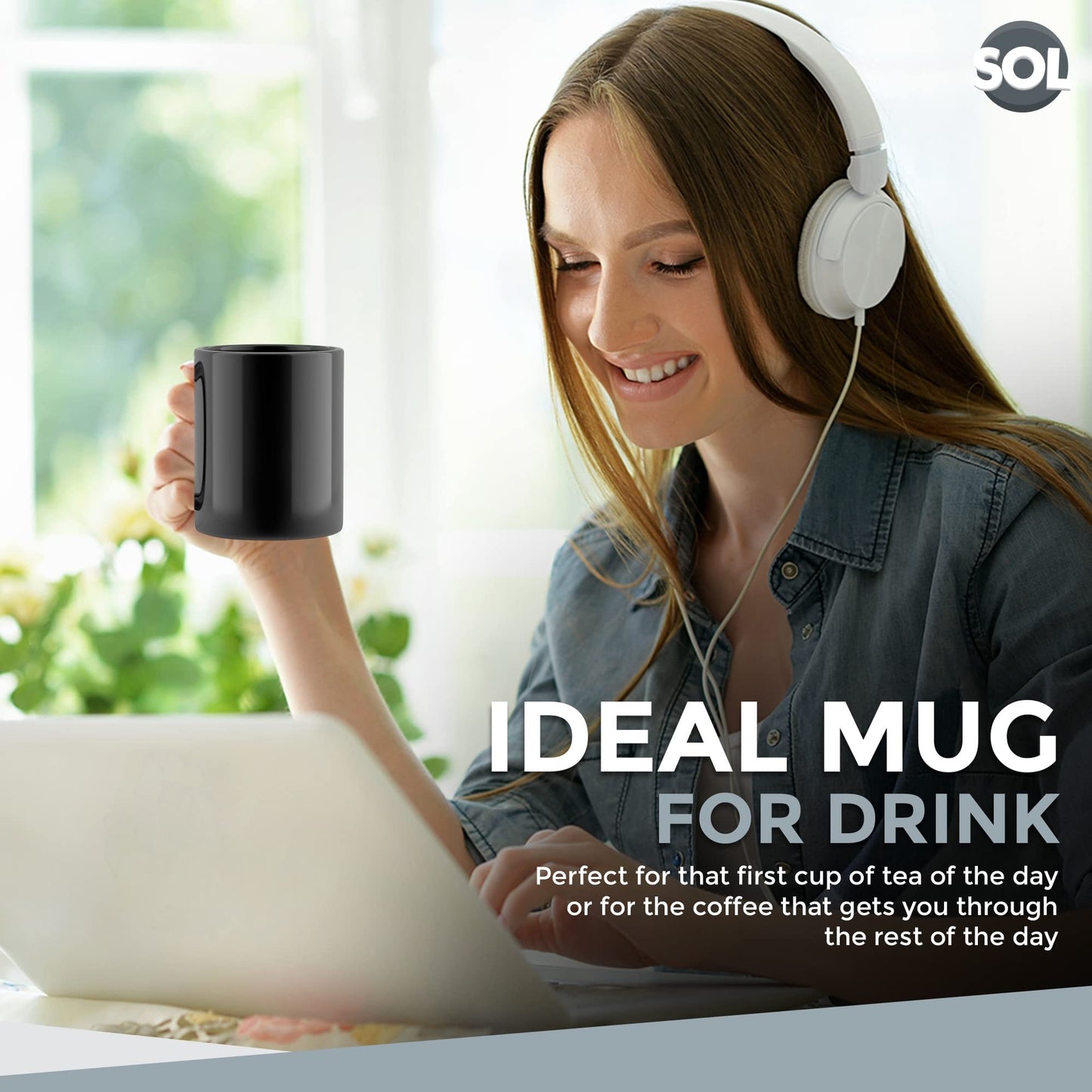 SOL 12-Pack Black Mugs Set, 11oz | Stoneware Ceramic Coffee & Tea Mugs | Durable Plain Black Cups for Home, Office, Café & Restaurant | Stackable Everyday Drinkware | Dishwasher & Microwave Safe Hot Beverage Mug Set