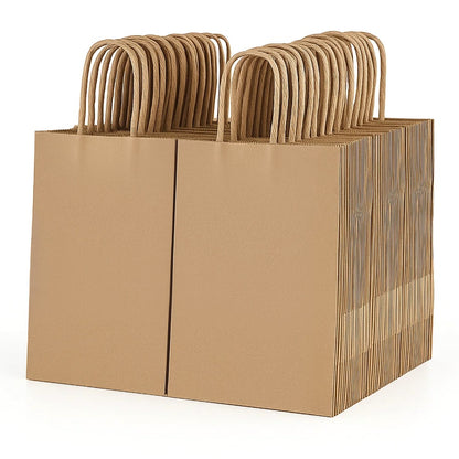 Kraft Paper Bags with Handles 100 Pack – Brown Gift Bags for Parties, Weddings, Retail, Christmas & Everyday Gift Wrapping