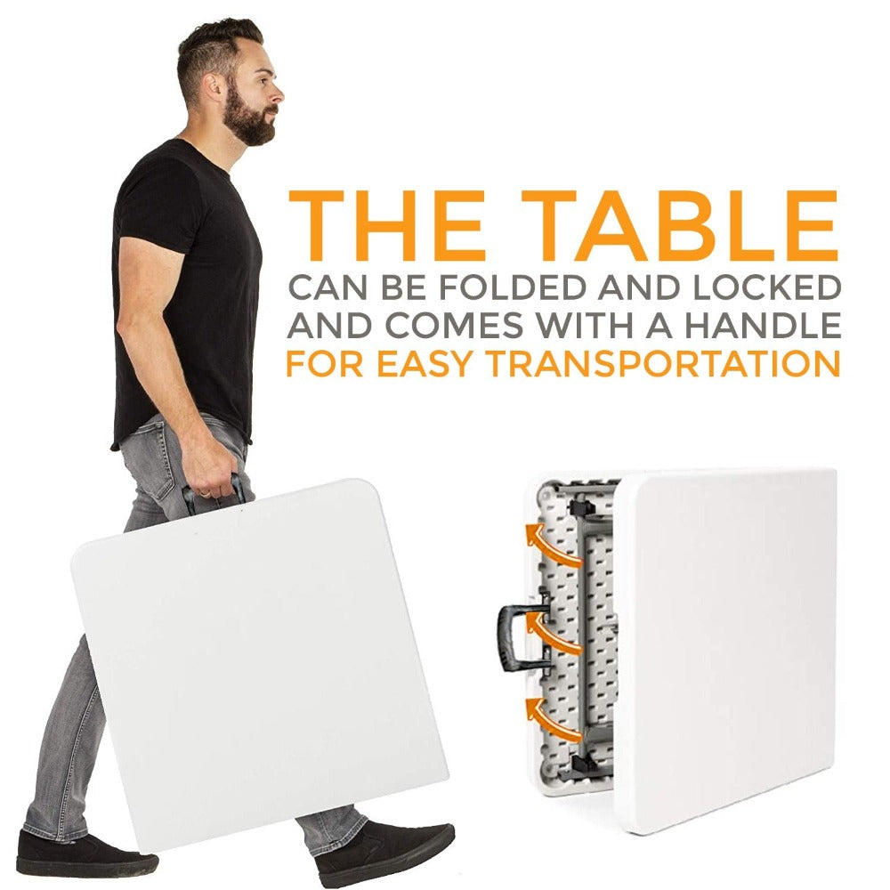Folding Table 4ft Portable Garden Dining Catering Trestle Table Heavy Duty HDPE Top Steel Frame Indoor Outdoor Picnic BBQ Party White UK