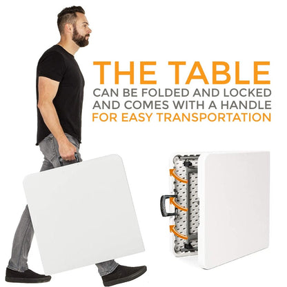 Folding Table 4ft Portable Garden Dining Catering Trestle Table Heavy Duty HDPE Top Steel Frame Indoor Outdoor Picnic BBQ Party White UK