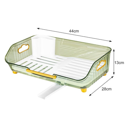 1pc Dish Drying Rack with Handle & Drainboard - Space-Saving Compact Design with Utensil Holder, Durable Plastic Construction, Easy to Clean & Move - Over Sink or Countertop Use for Small Kitchens, Apartments, RVs - Modern White & Golden Kitchen Organizer