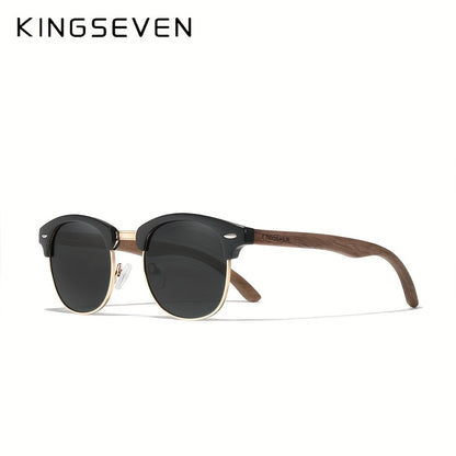 KINGSEVEN Black Walnut Wooden Handmade Semi-Rimless Retro Polarized Eyewear for Men Women