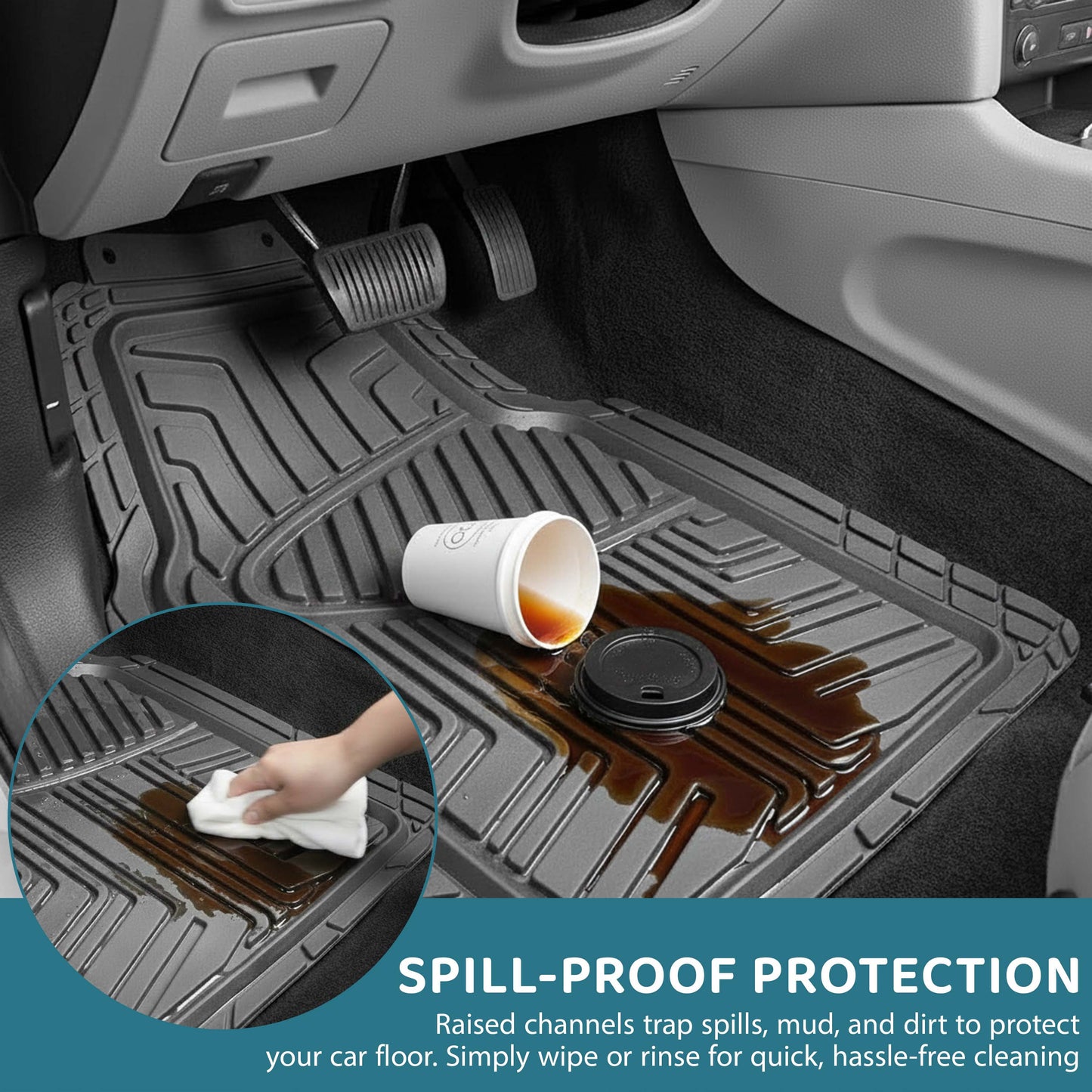 Heavy Duty Rubber Car Mats 4 Piece Set | Universal Non Slip Floor Mats | Cut to Fit All Weather Mats for Cars, Vans, SUVs & Trucks