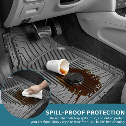 Heavy Duty Rubber Car Mats 4 Piece Set | Universal Non Slip Floor Mats | Cut to Fit All Weather Mats for Cars, Vans, SUVs & Trucks