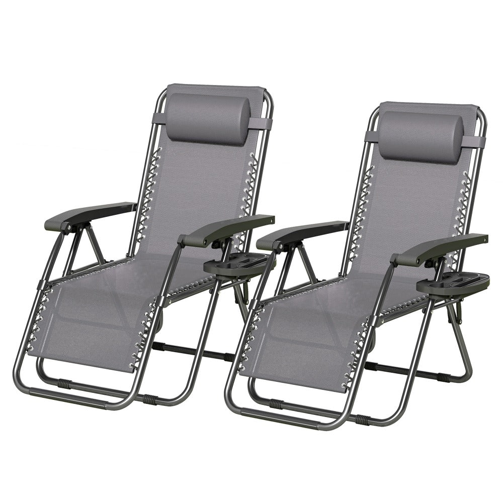 Zero Gravity Chair Foldable Reclining Outdoor Patio Lounge Chair with Padded Pillow Armrest Footrest Cup Holder Textilene Fabric Camping Garden Sunlounger Set of 1 or 2