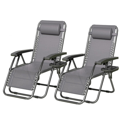 Zero Gravity Chair Foldable Reclining Outdoor Patio Lounge Chair with Padded Pillow Armrest Footrest Cup Holder Textilene Fabric Camping Garden Sunlounger Set of 1 or 2