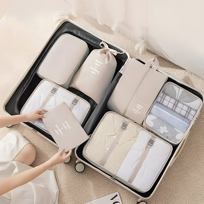 Packing Cubes Set of 7 for Suitcase – Travel Organiser Bags for Clothes, Shoes, Toiletries & Accessories, Oxford Fabric Luggage Sorting Pouches for Holiday & Business Travel in Grey, Pink, Blue & Beige