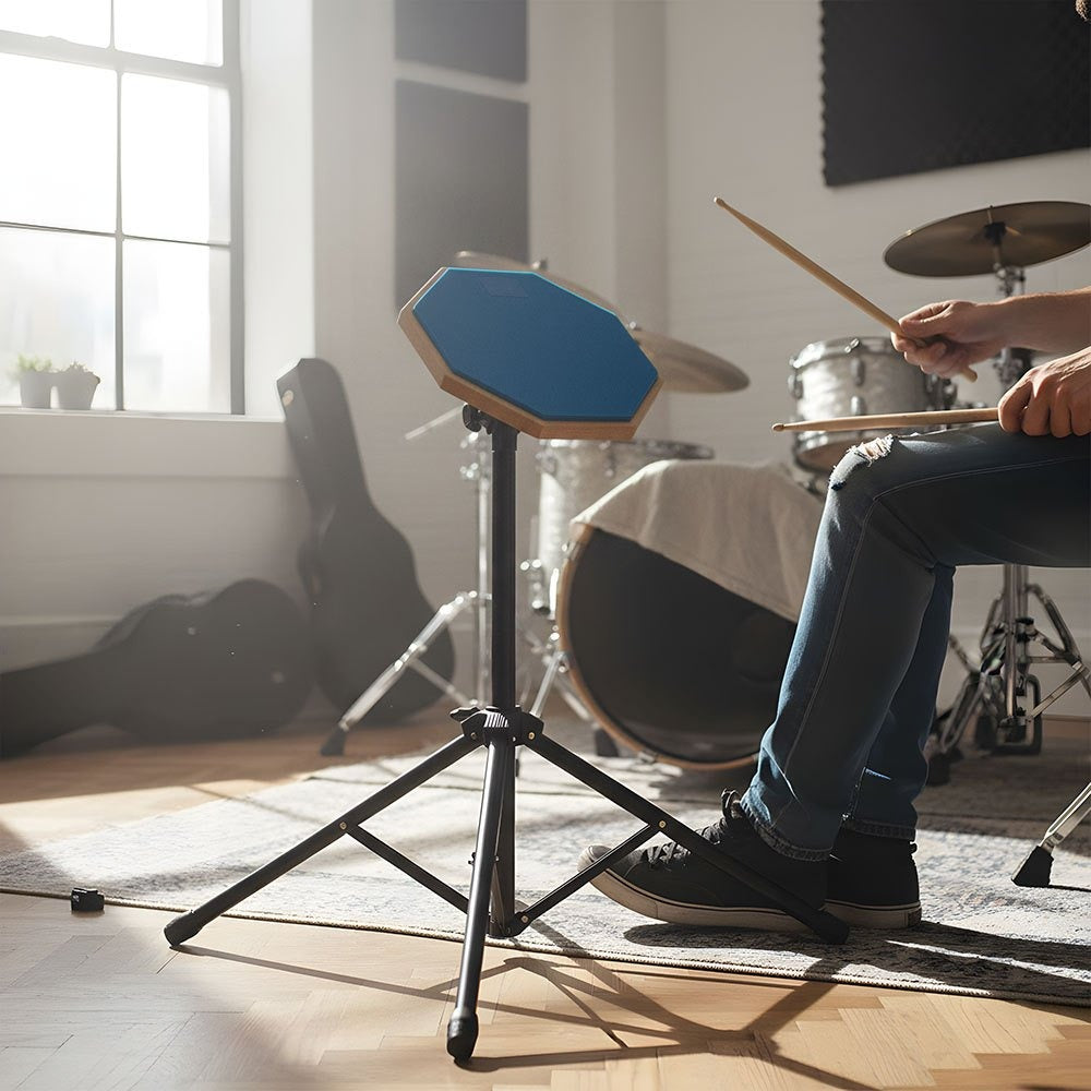Mute Drum Practice Pad Set Blue with Adjustable Stand Portable Bag Noise Reduction Realistic Rebound for Beginner Drummer Rehearsal