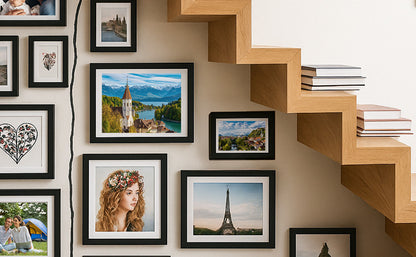 19 Pcs Wooden Photo Frame Set, Multi Size Picture Frames with Stand & Wall Hooks, Tabletop or Wall Mounted Display
