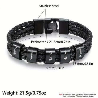 [Customized] Custom Men'S Braided 304 304 Stainless Steel Bracelet, Personalized Engraving 1-7 Names Bracelet, Gift for Dad, Grandpa, Uncle, Husband, Son, Father'S Day