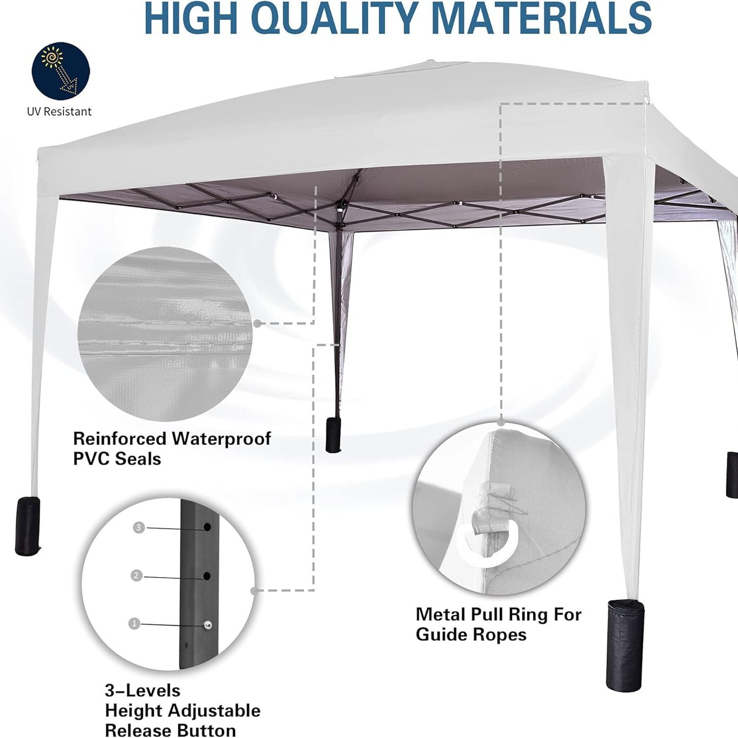 Pop-up Gazebo 3m x 3m with Sides & 4 Weight Bags & Silver Protective Layer Waterproof Marquee Canopy