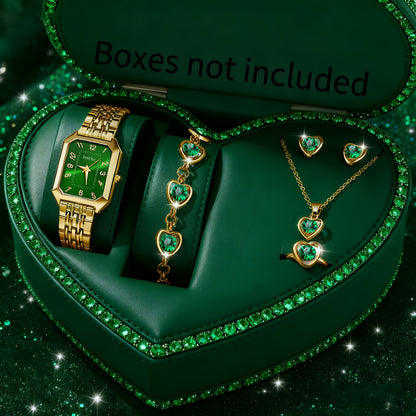 6pcs Exquisite Charming Women'S Quartz Watches, Square Dials, Heart Pendant Jewelry Set, Best Choice for Women'S Gifts, Year-Round Wear, Suitable for Any Occasion Wear/Gifting