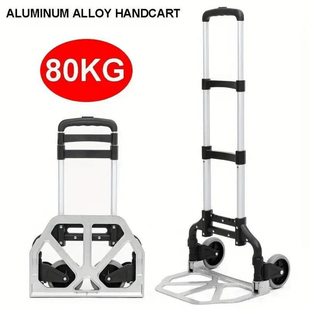 Folding Trolley Cart Heavy Duty 80kg Aluminium Alloy Collapsible Shopping Luggage Trolley with Wheels