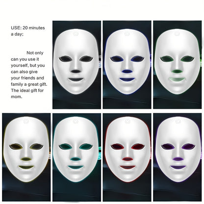 [LED Beauty Mask] 7-Color Facial Mask Device, 60-Bead LED Beauty Mask, 7-In-1 Facial And Neck Care Beauty Instrument, Automatic Care Device with 7 Working Modes, USB Rechargeable, Portable Skincare Equipment, Home Beauty Care Tool