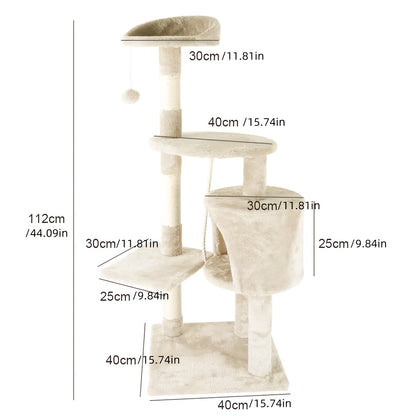 1pc 4-storey Luxury Super-large Cat Climbing Frame Cat Platform 40cm * 40cm * 122cm15.74in * 15.74in * 48.03in Beige Cat Tree Thick Hemp Tied with Thick Support Column Thick Density Board Durable for Cats, Indoor Use, Perfect Gift for Cats Cat