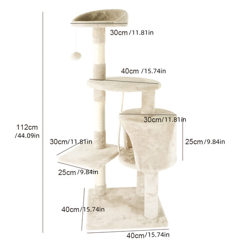 1pc 4-storey Luxury Super-large Cat Climbing Frame Cat Platform 40cm * 40cm * 122cm15.74in * 15.74in * 48.03in Beige Cat Tree Thick Hemp Tied with Thick Support Column Thick Density Board Durable for Cats, Indoor Use, Perfect Gift for Cats Cat