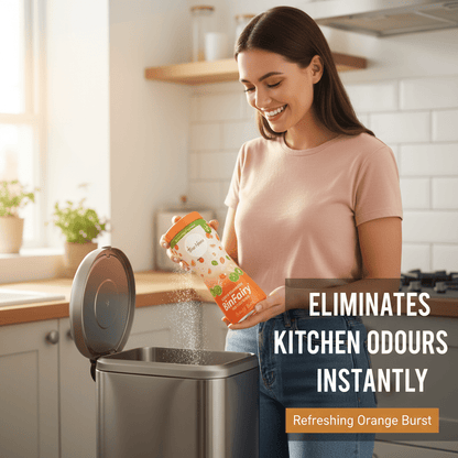 2 Pack Bin Freshener Powder, Orange Scented Bin Deodoriser & Moisture Absorber for Kitchen, Household, Office, Garden & Wheelie Bins