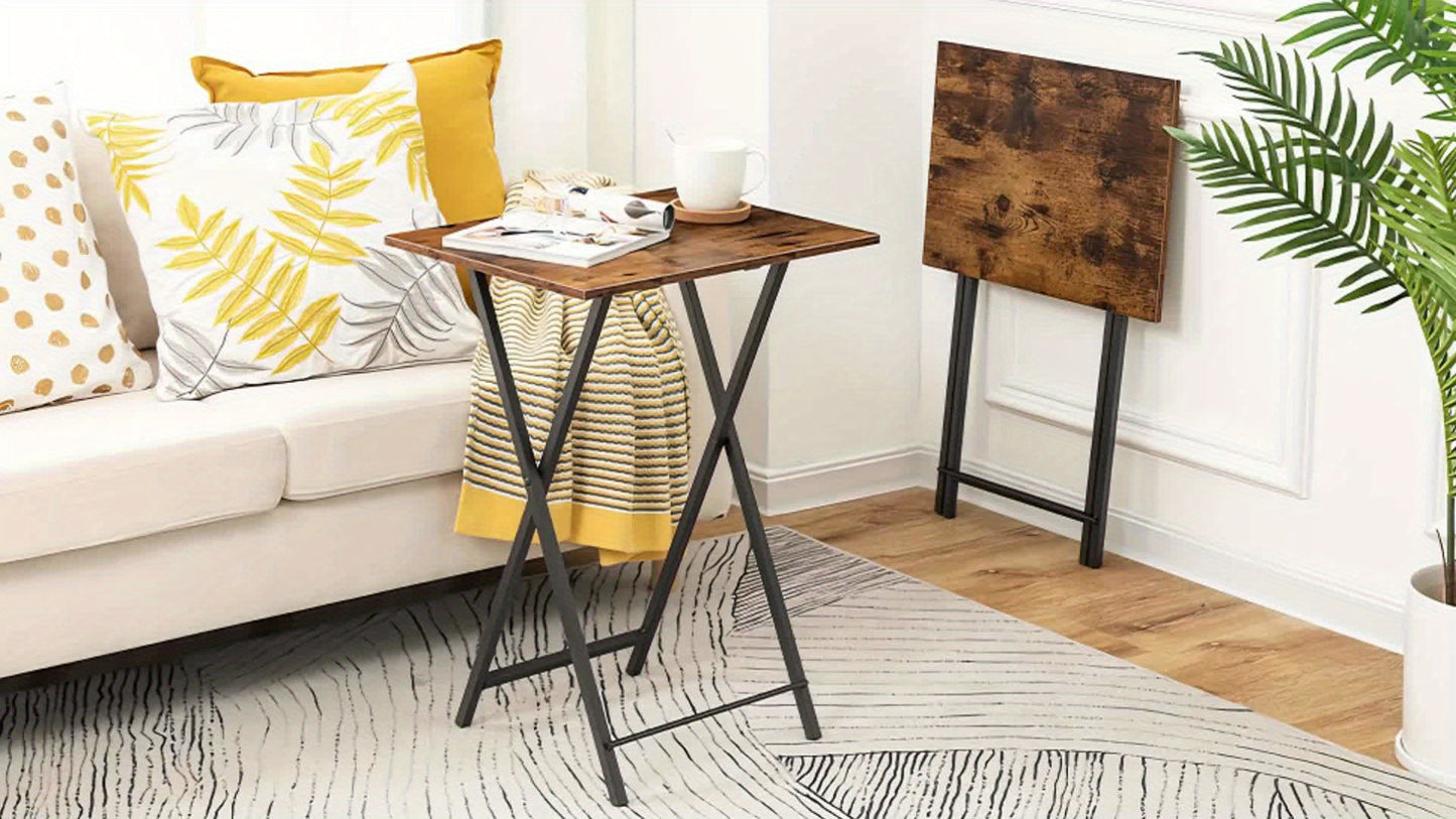 Set of 2 Small Space Side Tables, Folding TV Tray Table, Sofa Dining Industrial Snack Table, Easy to Assemble, Space Saving, for Living Room, Bedroom, Rustic Brown And Black, Greige And Black, Marble And Black