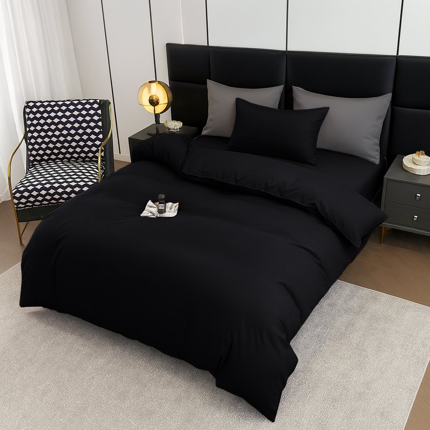 4pcs Brushed Solid Color Duvet Cover Set, Ultra-Soft & Breathable Microfiber, Includes 1pc Duvet Cover, 2pcs Pillowcases, 1pc Fitted Sheet, Single, Double, King, Super King Sizes